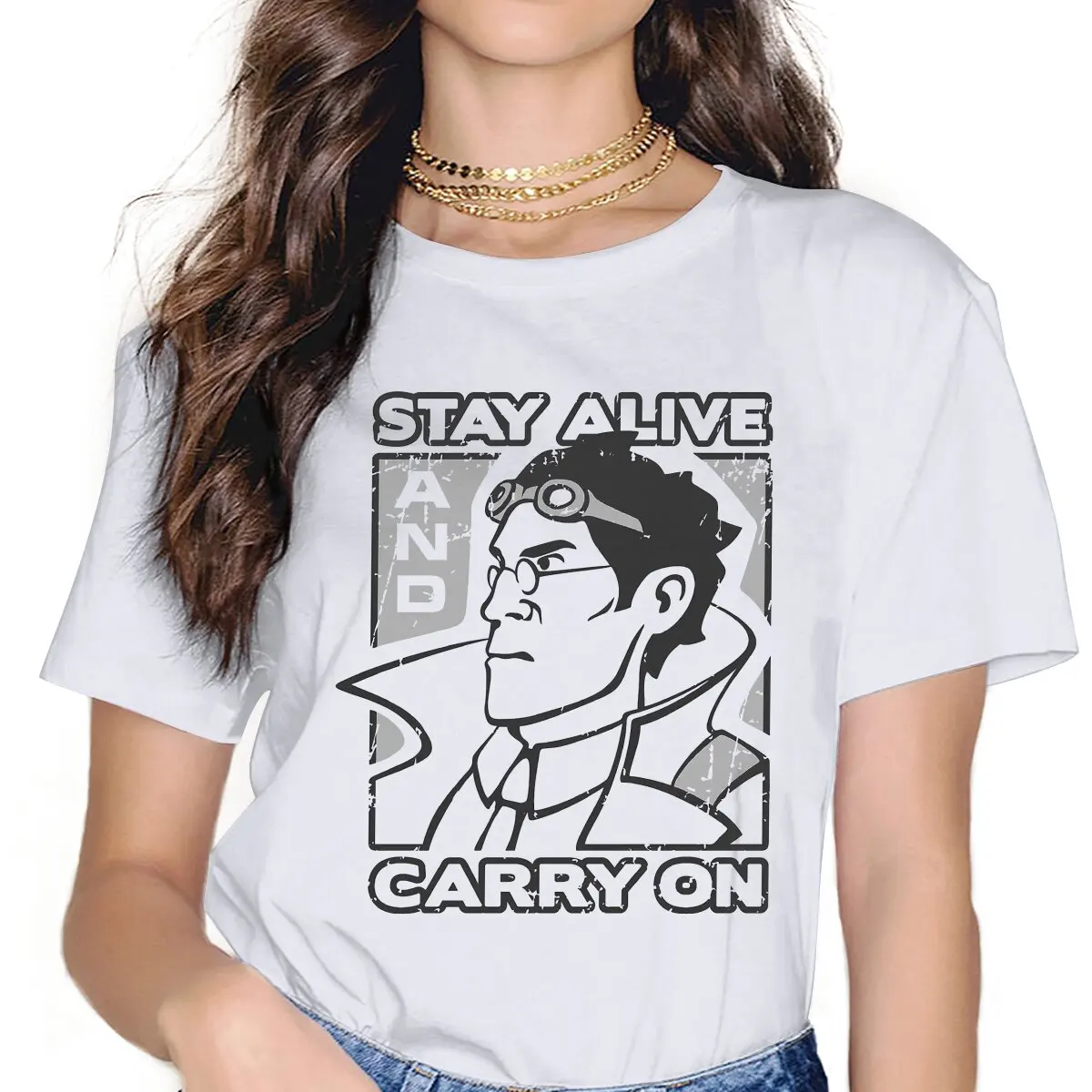 Women s Stay Alive T Shirt Team Fortress 2 Shooter Game Clothing Novelty Short Sleeve Crew - Team Fortress 2 Merch